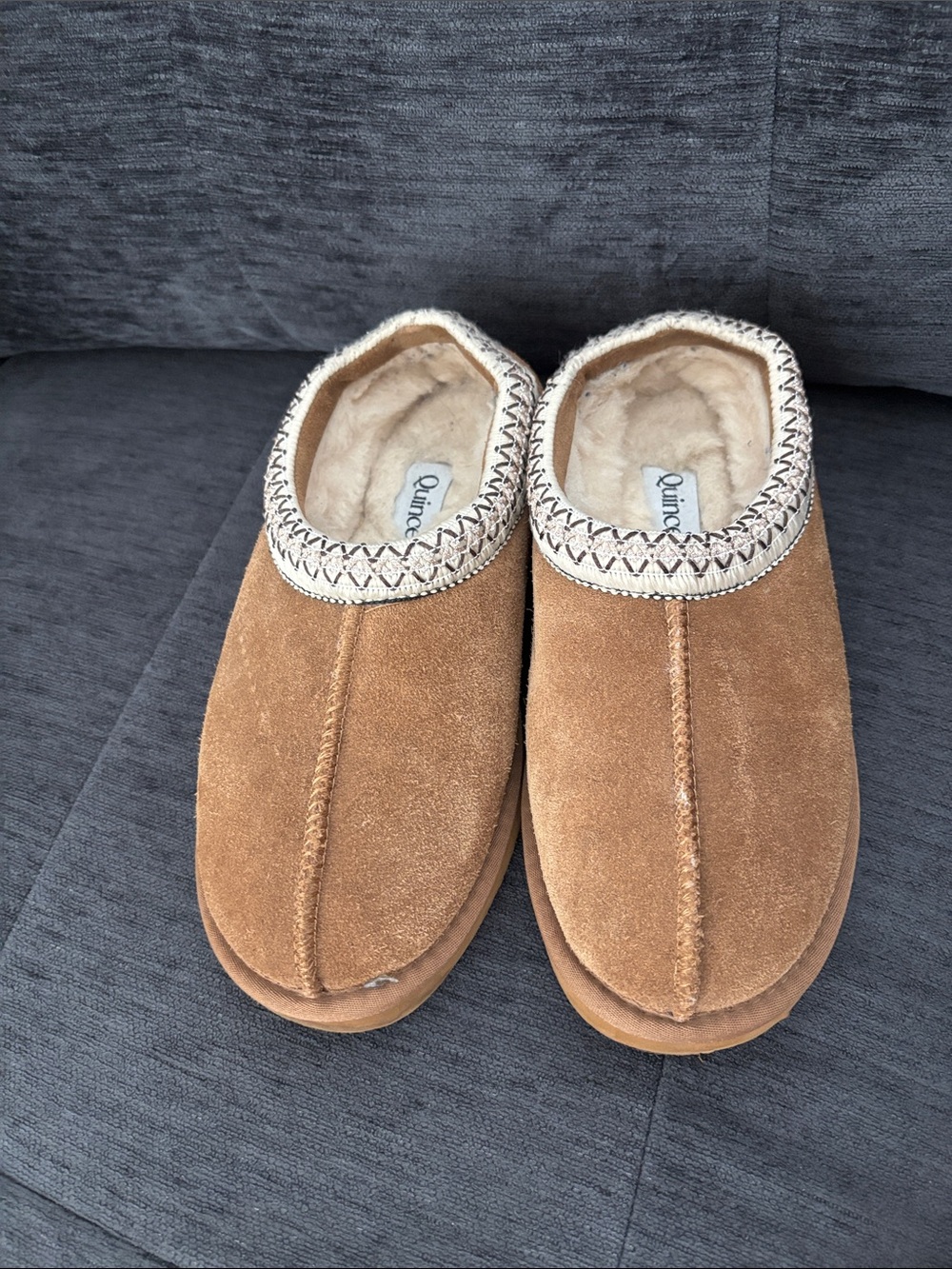 Quince Chestnut Suede Shearling-Lined Slip-Ons